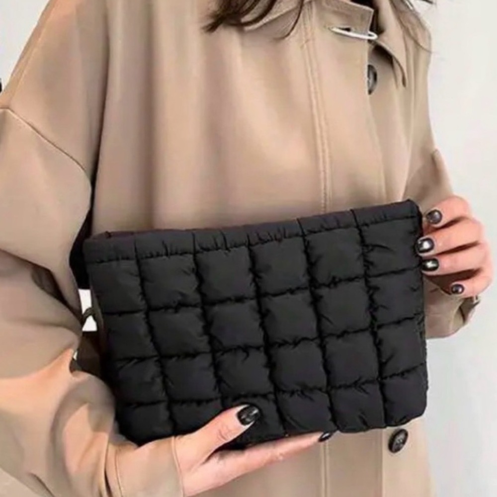 Black Quilted Puffer Cosmetic Bag / Clutch